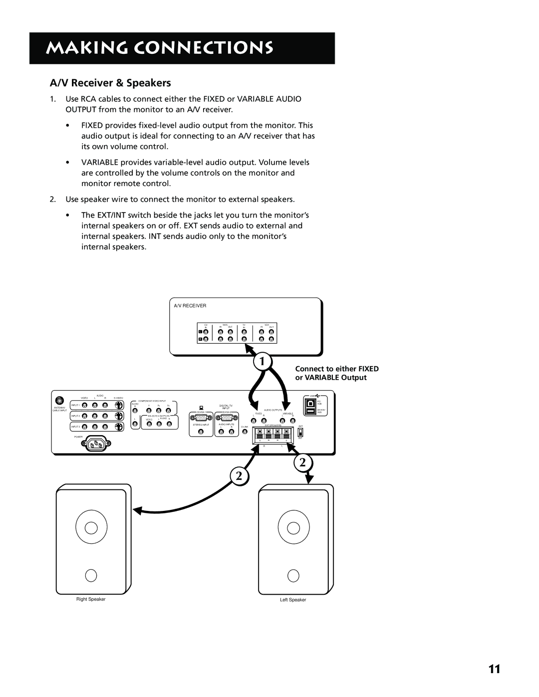 RCA MM52110 manual Receiver & Speakers, Connect to either Fixed or Variable Output 