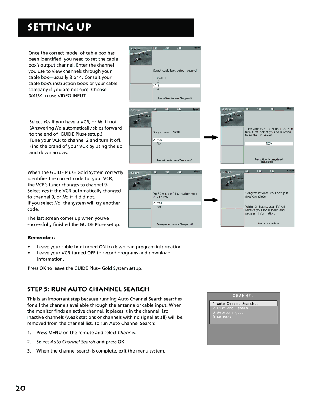 RCA MM52110 manual RUN Auto Channel Search, Remember 