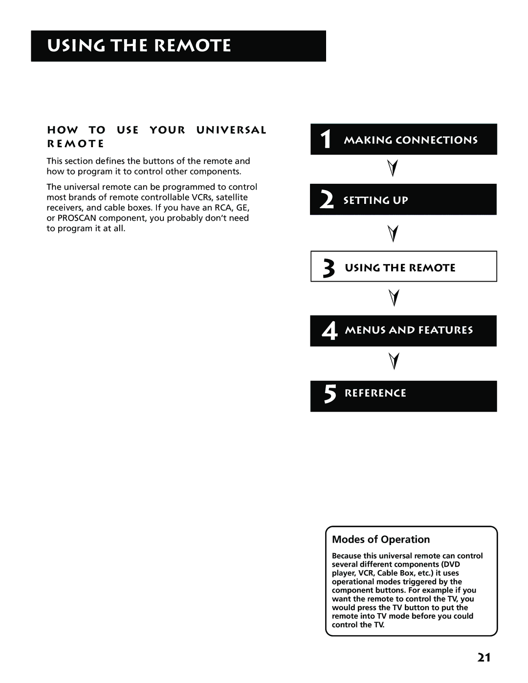 RCA MM52110 manual HOW to USE Your Universal R E M O T E, Modes of Operation 