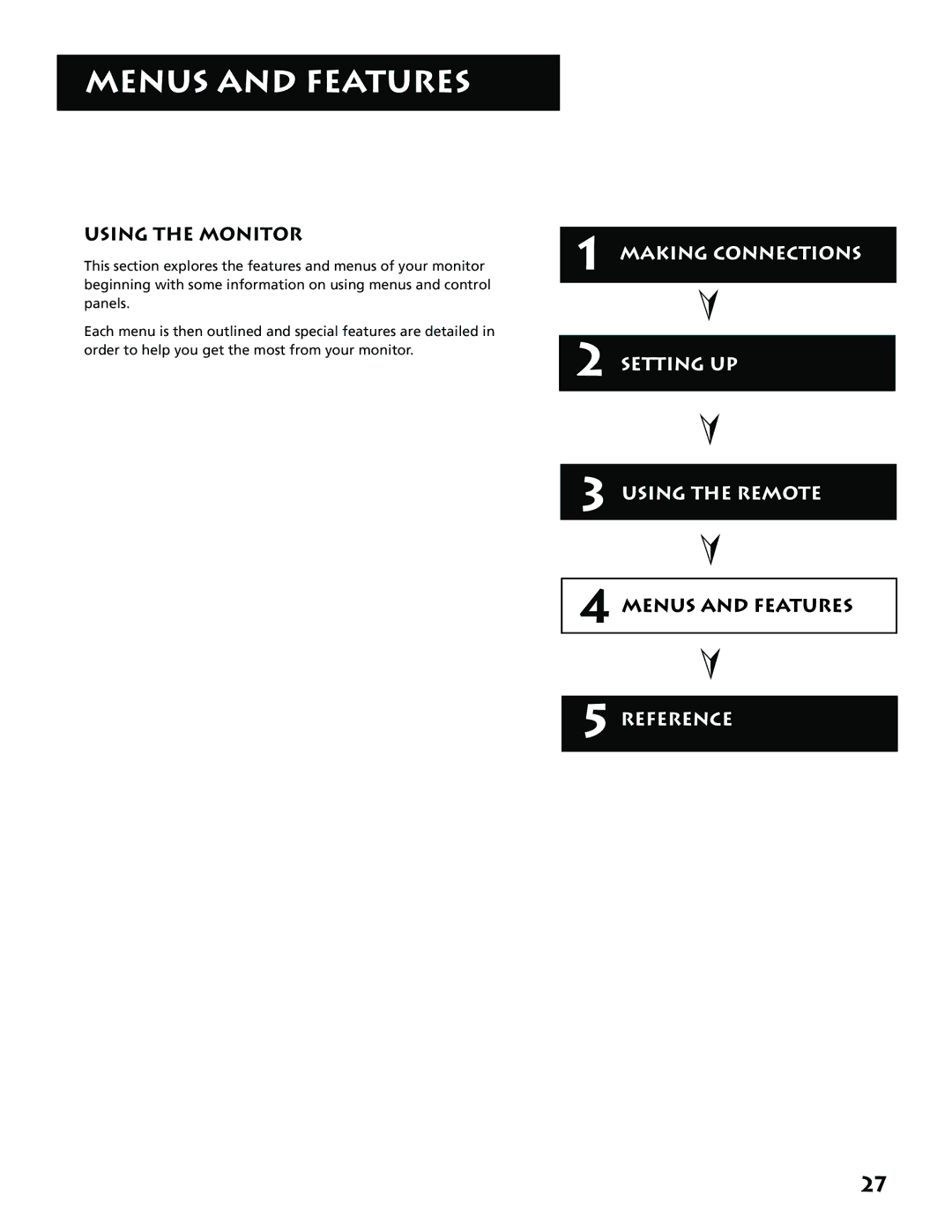 RCA MM52110 manual Menus and Features, Using the Monitor 