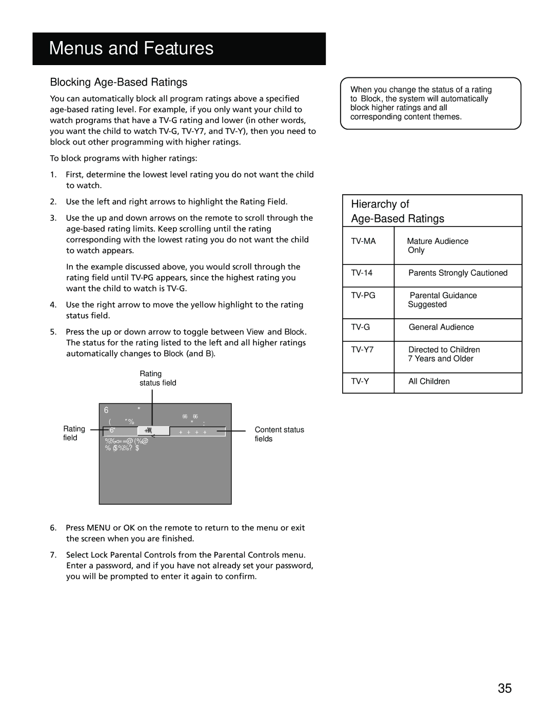 RCA MM52110 manual Blocking Age-Based Ratings, Hierarchy Age-Based Ratings 