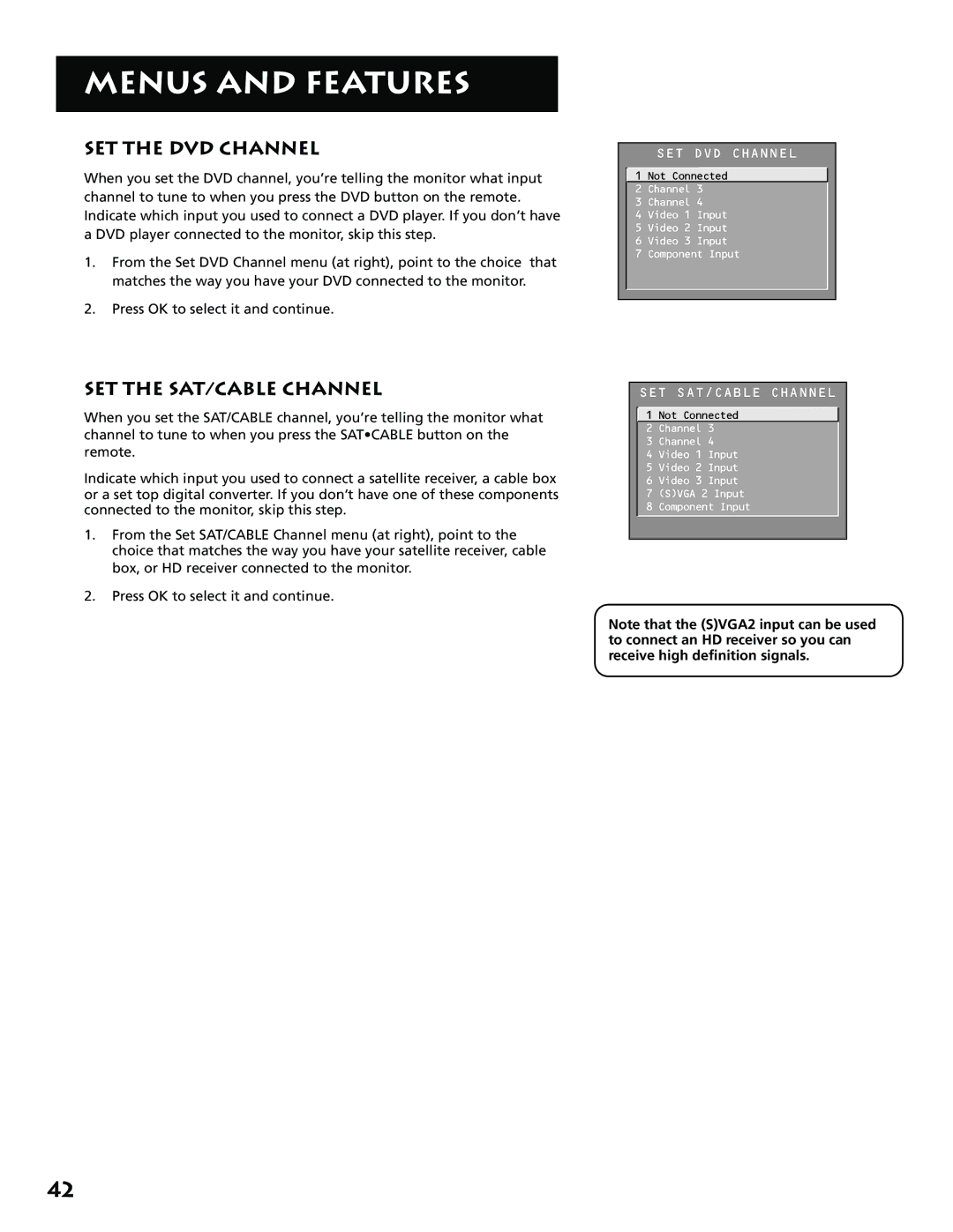 RCA MM52110 manual SET the DVD Channel, SET the SAT/CABLE Channel 