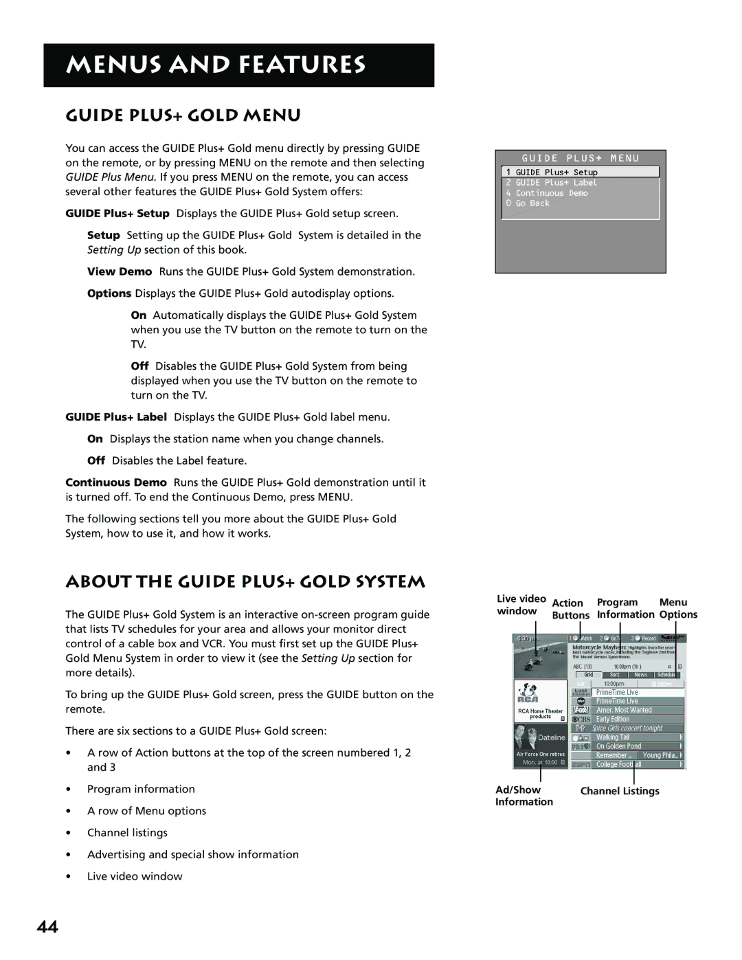 RCA MM52110 manual Guide PLUS+ Gold Menu, About the Guide PLUS+ Gold System, Information 