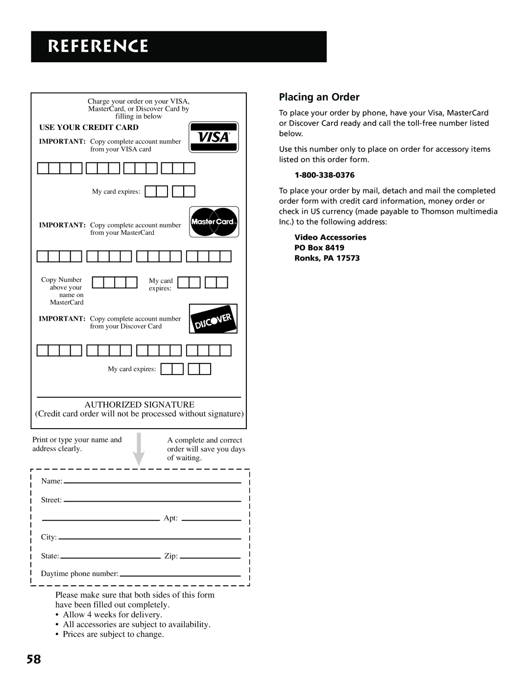 RCA MM52110 manual Placing an Order, USE Your Credit Card 