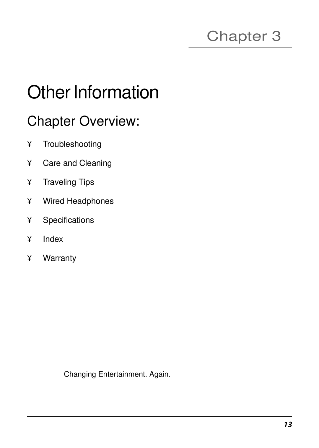 RCA Mobile Video Cassette Player manual Other Information, Chapter Overview 