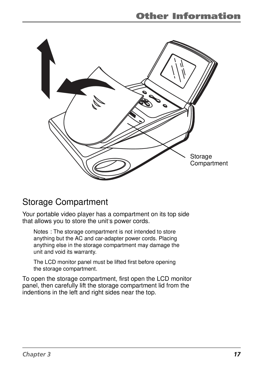 RCA Mobile Video Cassette Player manual Storage Compartment 