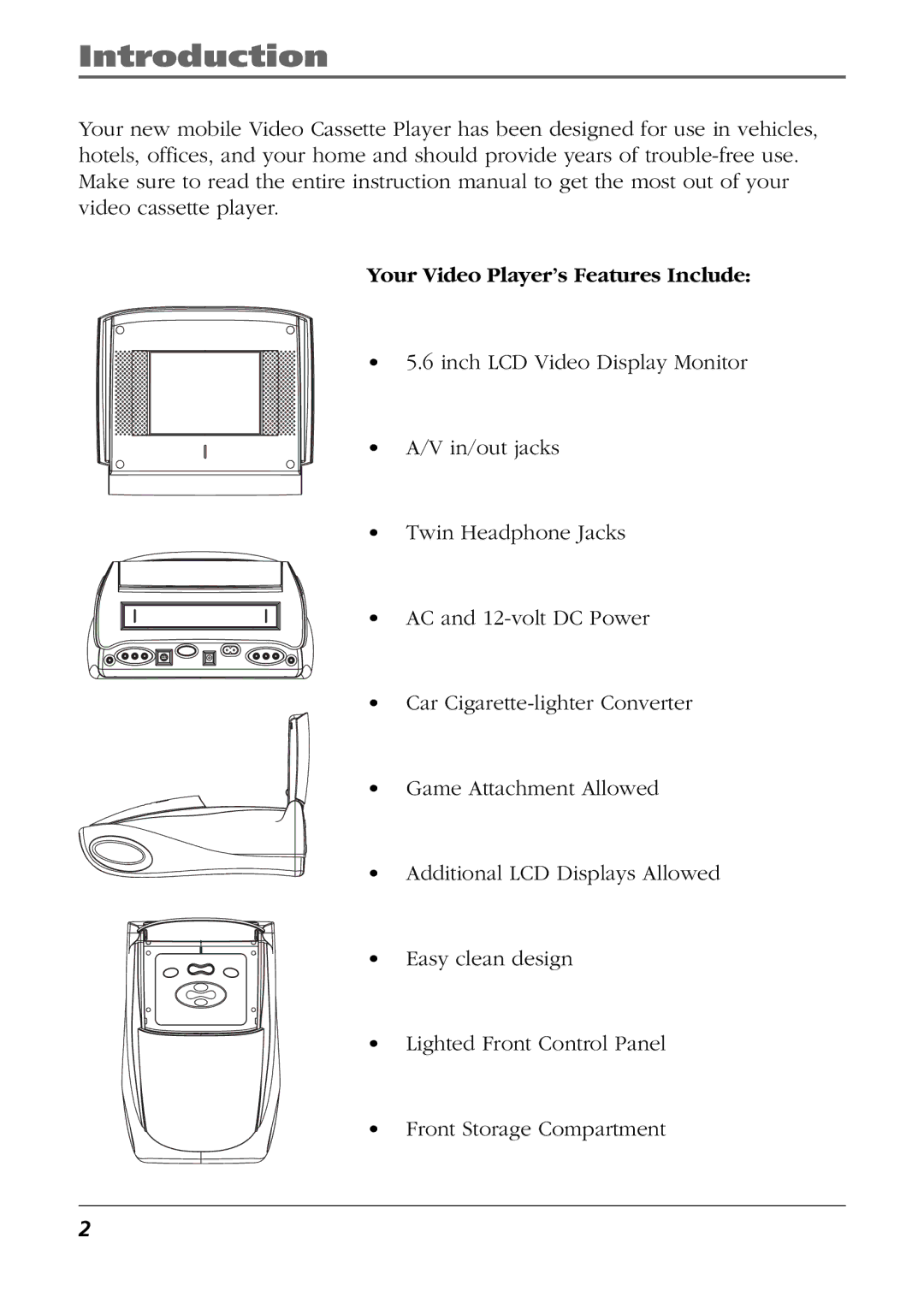 RCA Mobile Video Cassette Player manual Introduction, Your Video Player’s Features Include 