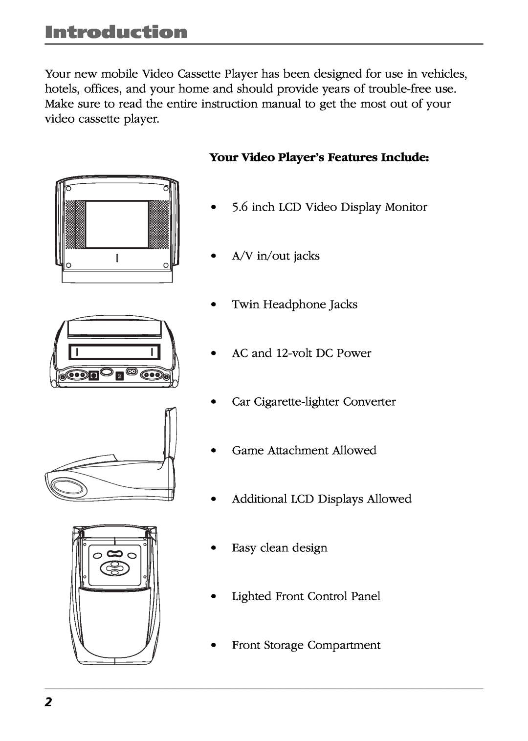 RCA Mobile Video Cassette Player manual Introduction, Your Video Player’s Features Include 