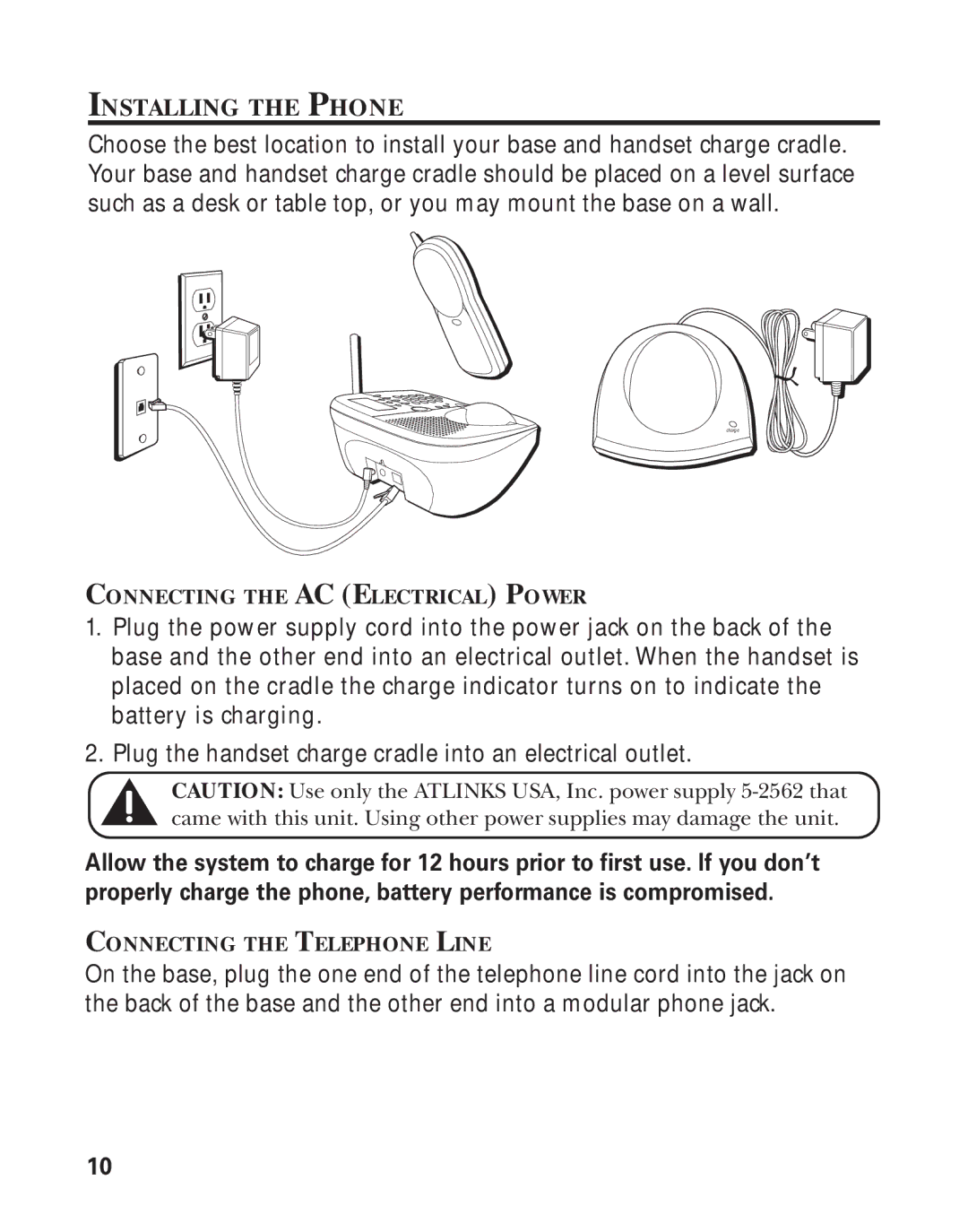 RCA Model 21011 manual Installing the Phone, Connecting the AC Electrical Power, Connecting the Telephone Line 