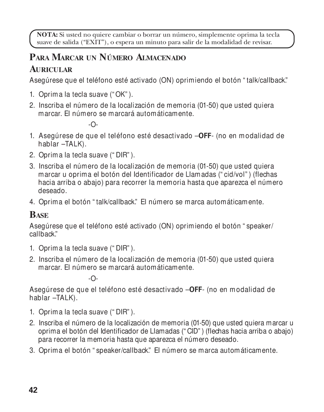 RCA Model 21011 manual Para Marcar UN Número Almacenado Auricular, Base 