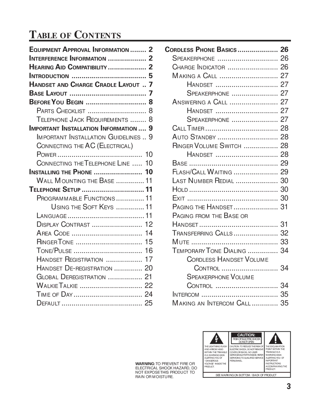 RCA Model 21011 manual Table of Contents 