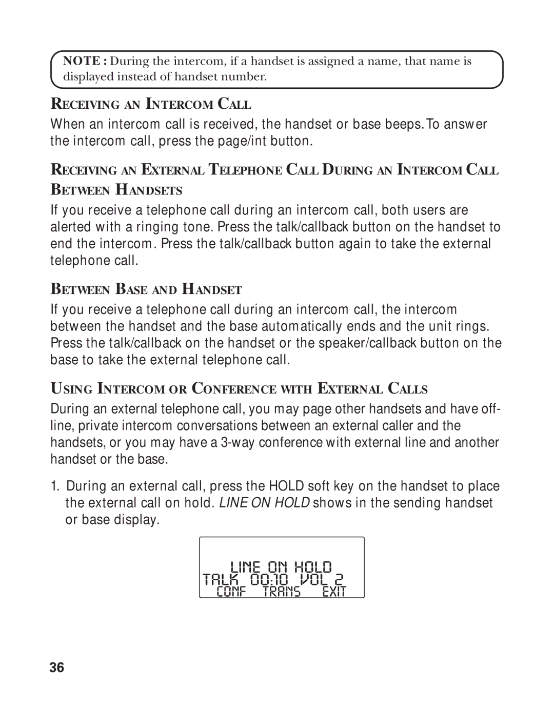 RCA Model 21011 Receiving AN Intercom Call, Between Base and Handset, Using Intercom or Conference with External Calls 