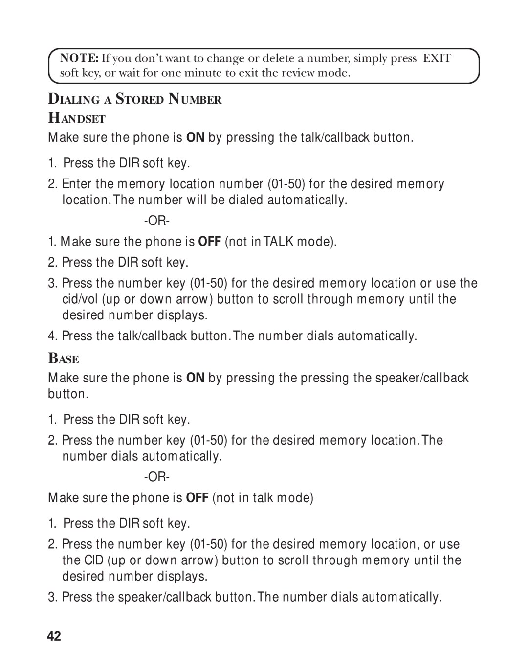 RCA Model 21011 manual Dialing a Stored Number Handset, Base 