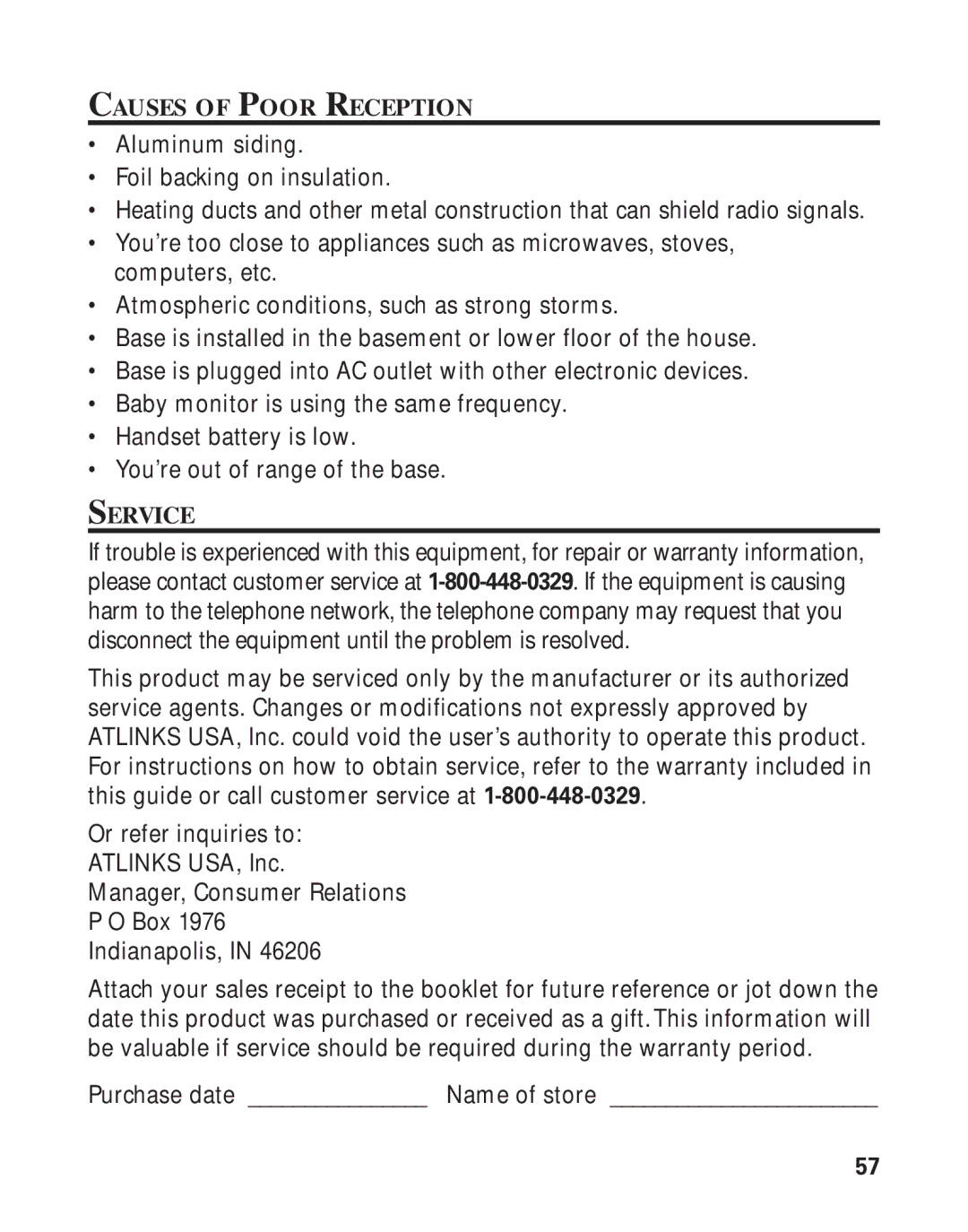 RCA Model 21011 manual Causes of Poor Reception, Service 