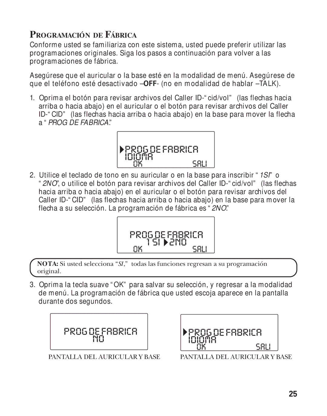 RCA Model 21011 manual Progdefabrica Idioma, Programación DE Fábrica 