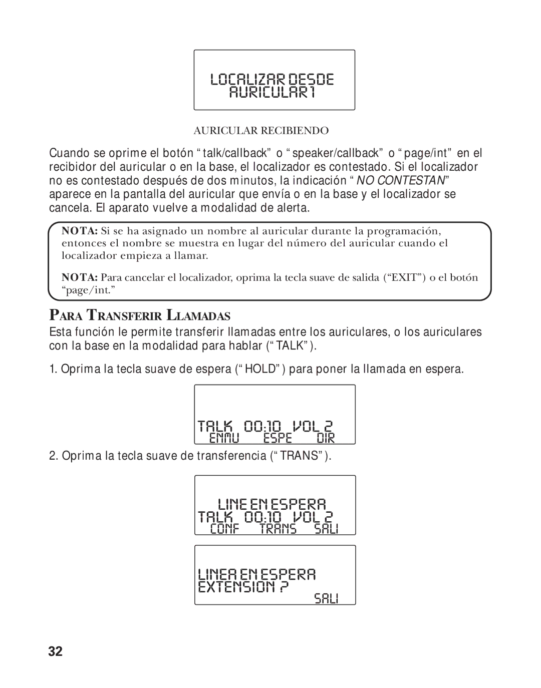 RCA Model 21011 manual Localizardesde AURICULAR1, Lineenespera, Lineaenespera Extension ?, Para Transferir Llamadas 