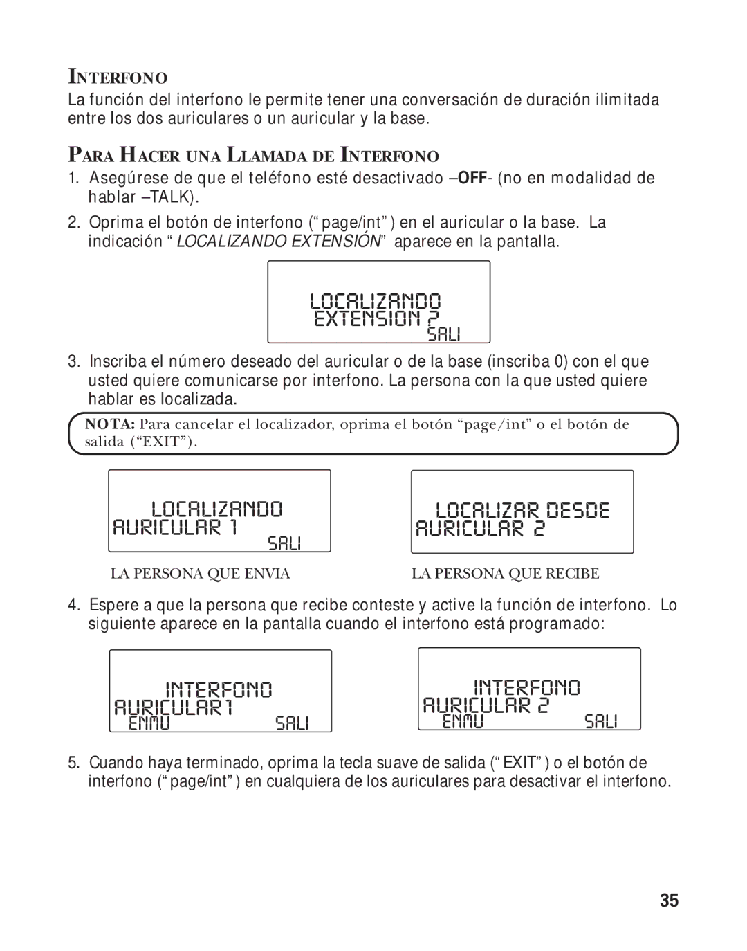 RCA Model 21011 manual Localizando, Interfono AURICULAR1, Enmu, Para Hacer UNA Llamada DE Interfono 