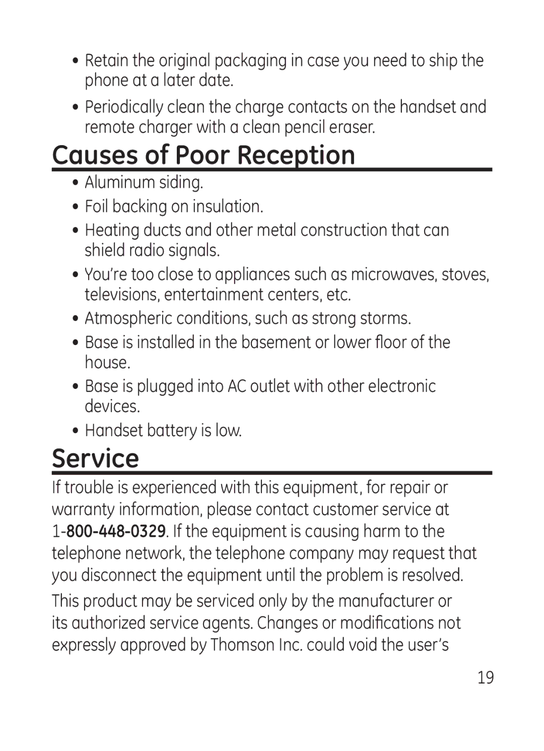 RCA Model 28301 manual Causes of Poor Reception, Service 