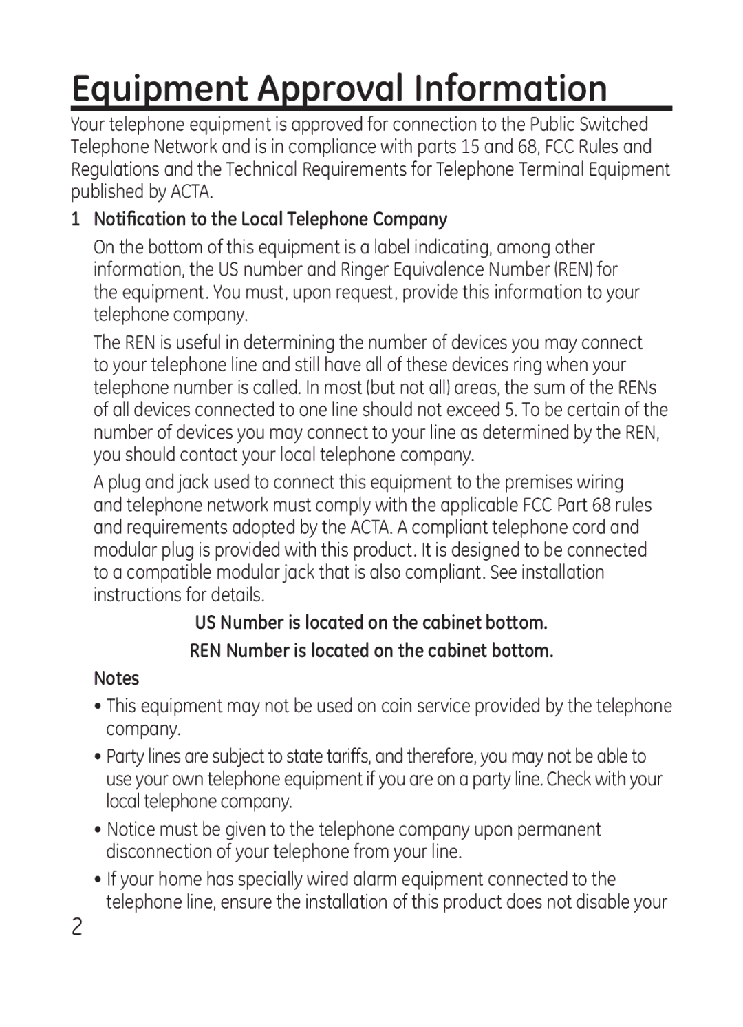 RCA Model 28301 manual Equipment Approval Information, Notification to the Local Telephone Company 