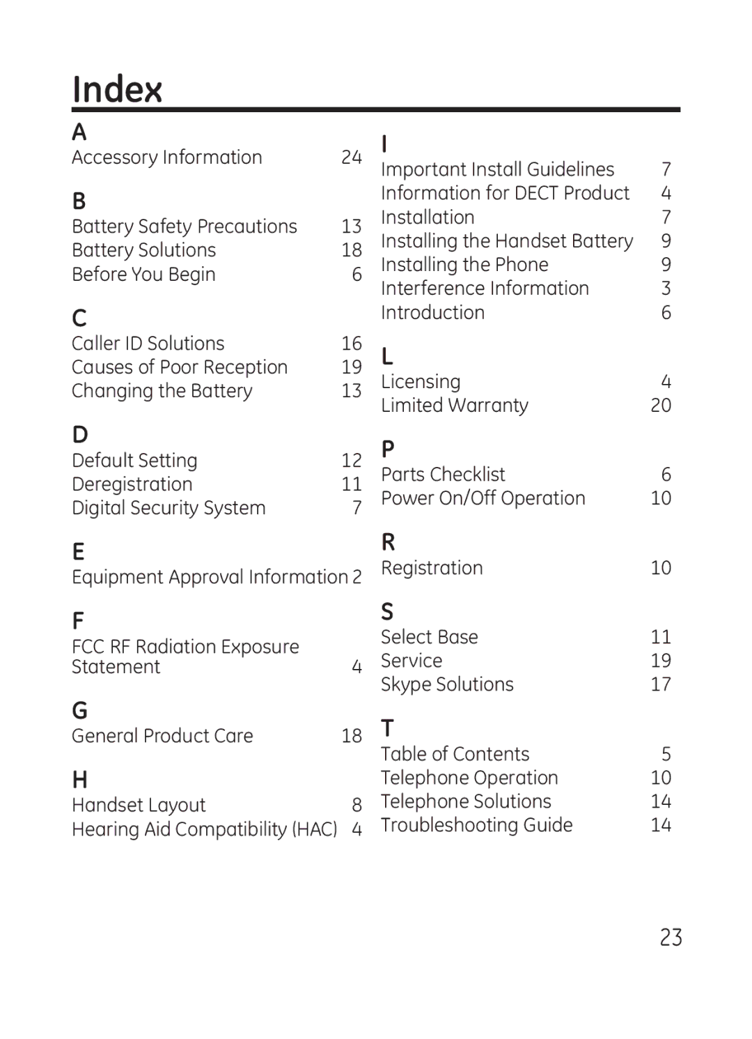 RCA Model 28301 manual Index 