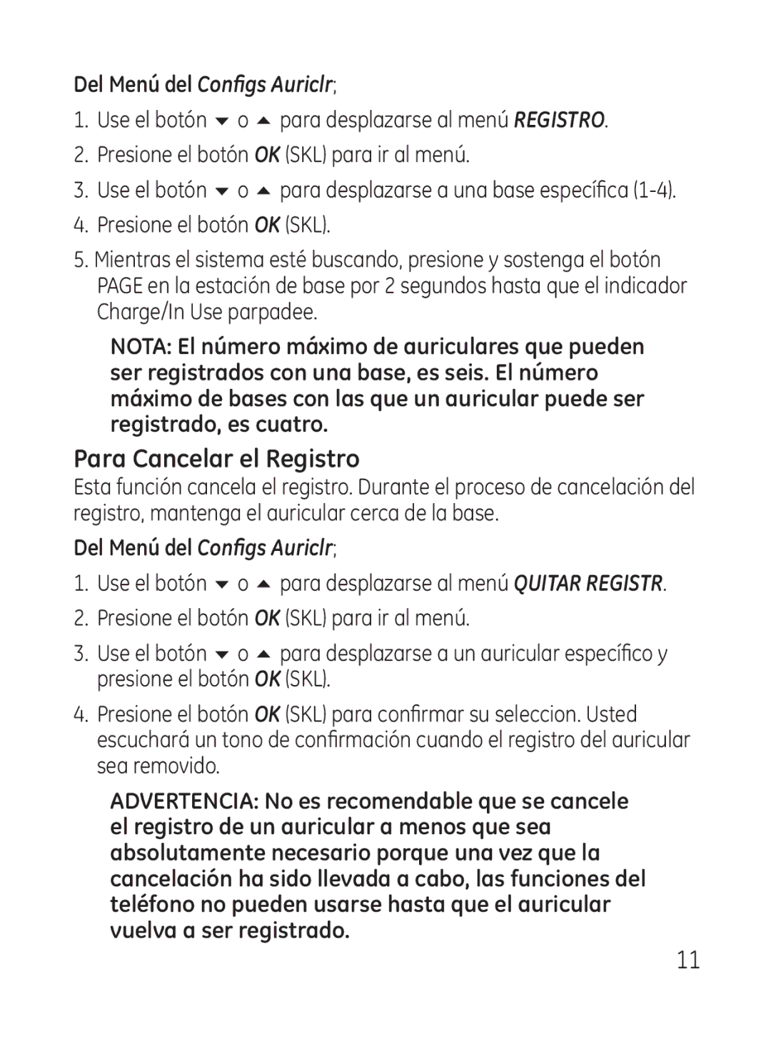 RCA Model 28301 manual Del Menú del Configs Auriclr, Presione el botón OK SKL 