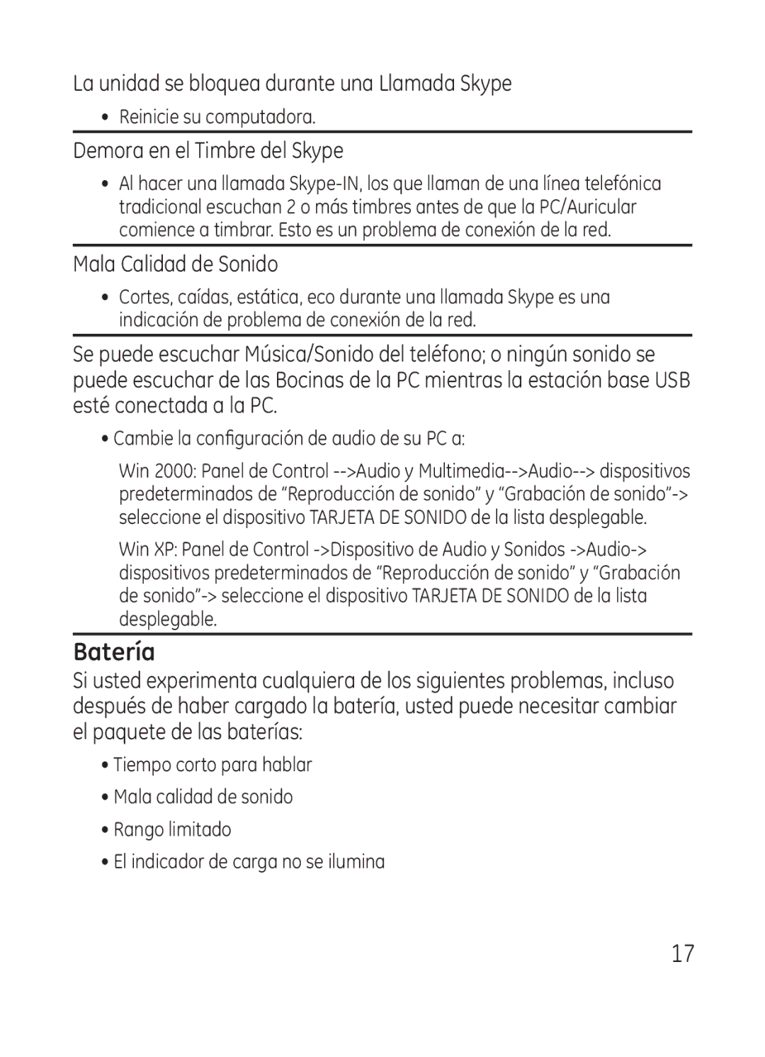 RCA Model 28301 La unidad se bloquea durante una Llamada Skype, Demora en el Timbre del Skype, Mala Calidad de Sonido 