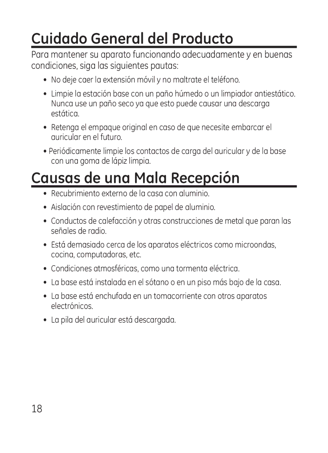 RCA Model 28301 manual Cuidado General del Producto, Causas de una Mala Recepción 