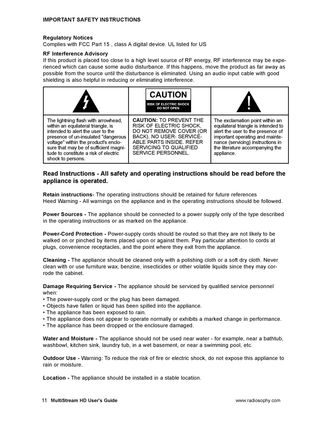 RCA MPA0001 manual Regulatory Notices, RF Interference Advisory 