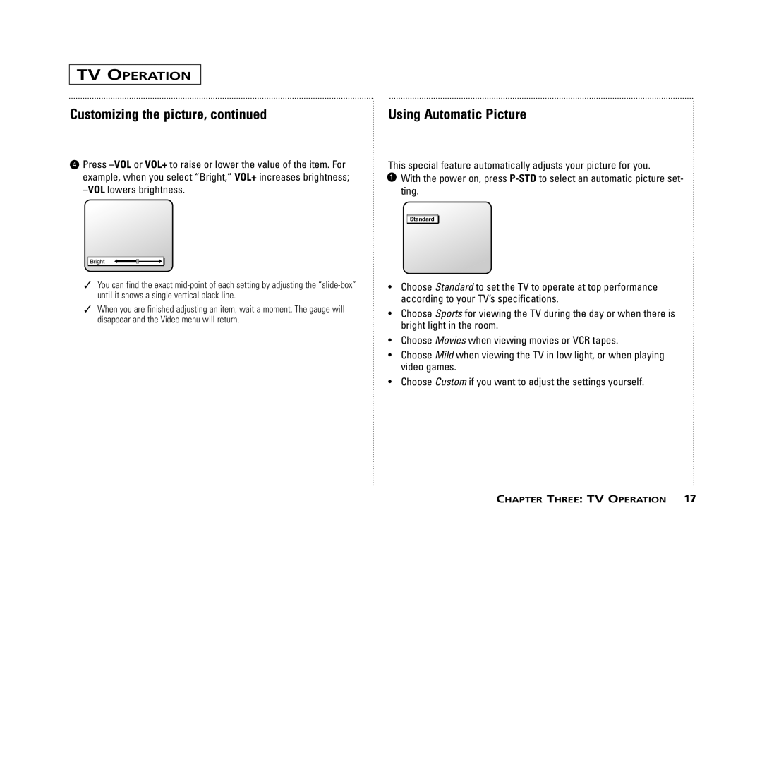 RCA MR13401, M14300, M19401, M20300, CR14401, CR20401 user manual Using Automatic Picture 