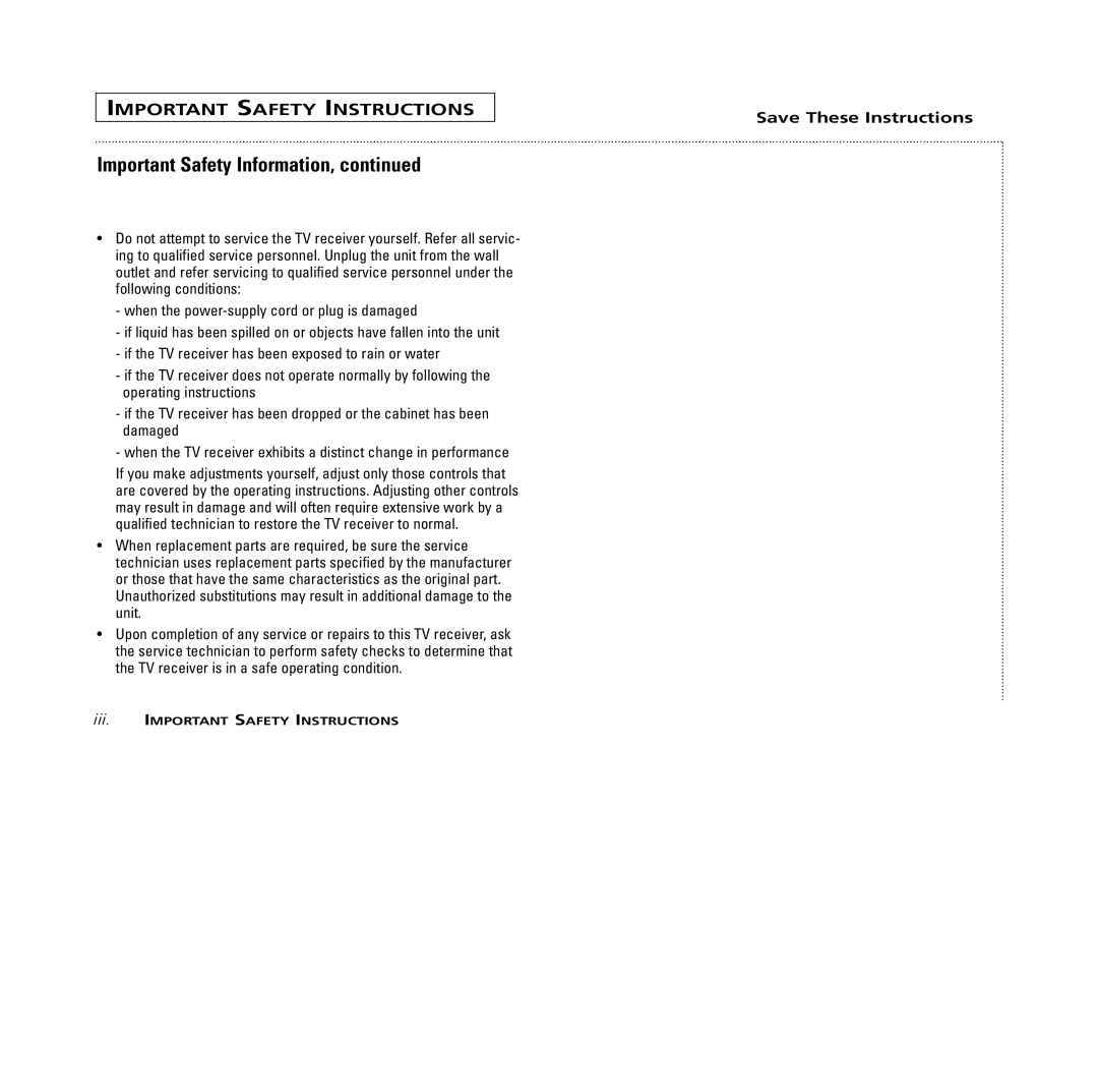 RCA MR13401, M14300, M19401, M20300, CR14401, CR20401 user manual Iii. Important Safety Instructions 