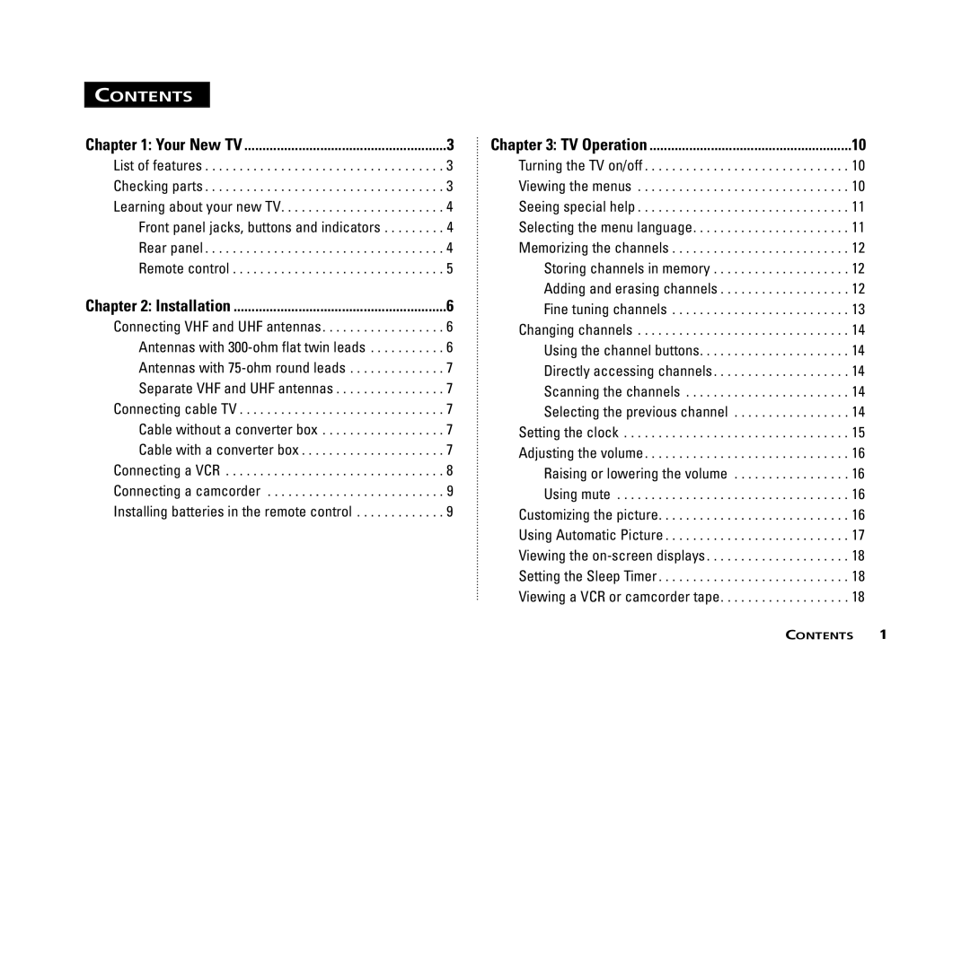 RCA MR13401, M14300, M19401, M20300, CR14401, CR20401 user manual Contents 