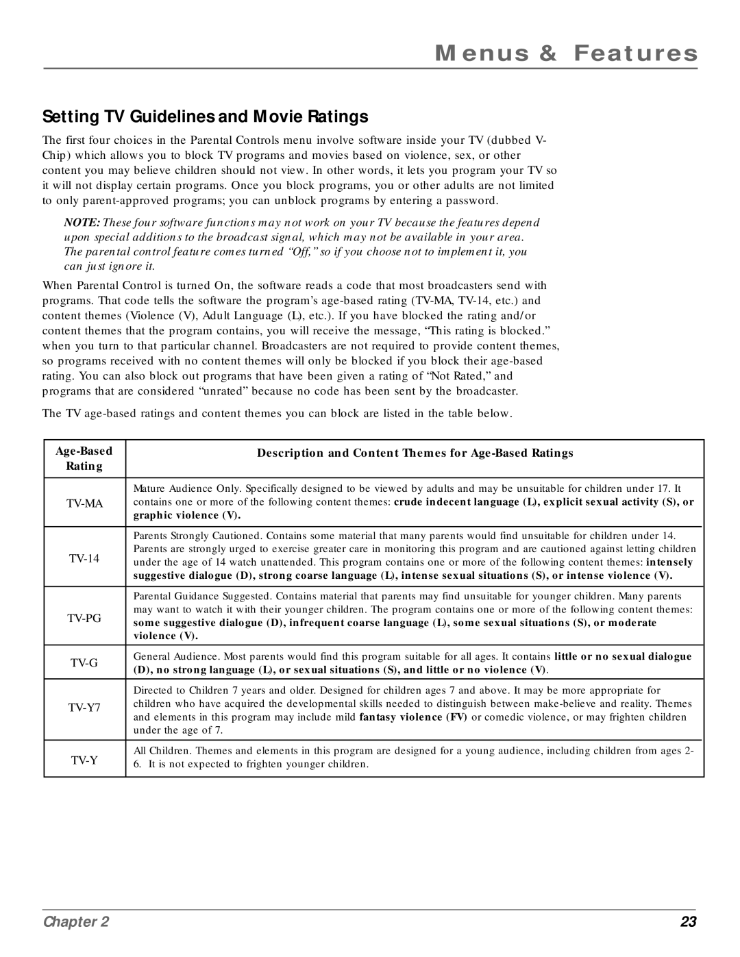 RCA MR14400, MR20400 manual Setting TV Guidelines and Movie Ratings, Graphic violence 