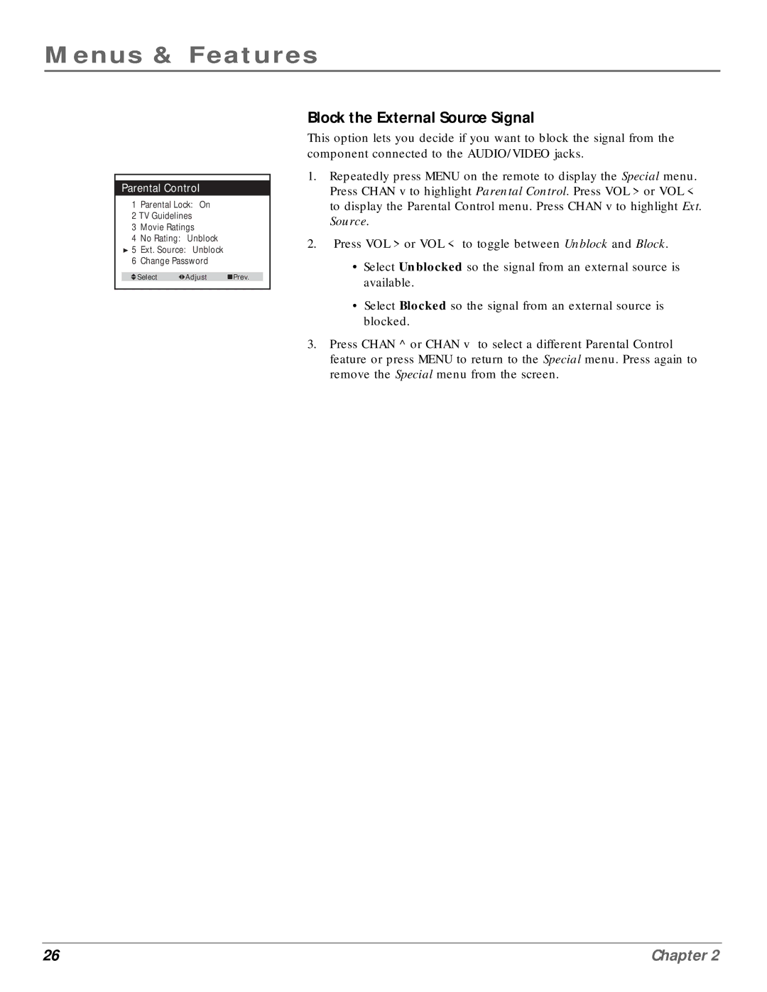 RCA MR14400, MR20400 manual Block the External Source Signal 