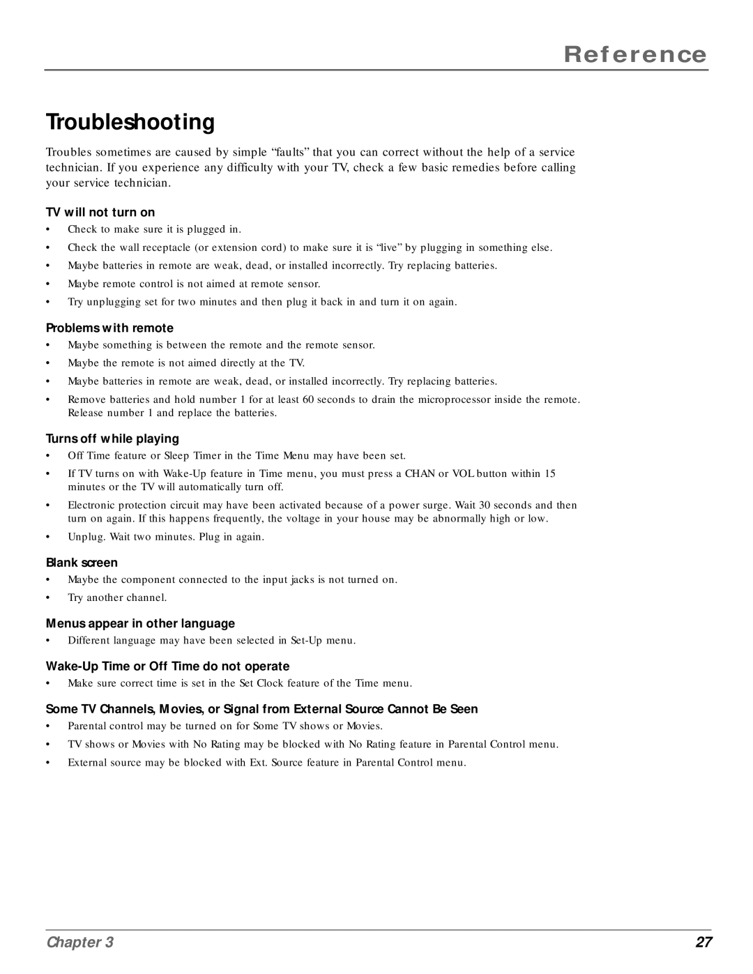 RCA MR14400, MR20400 manual Reference, Troubleshooting 