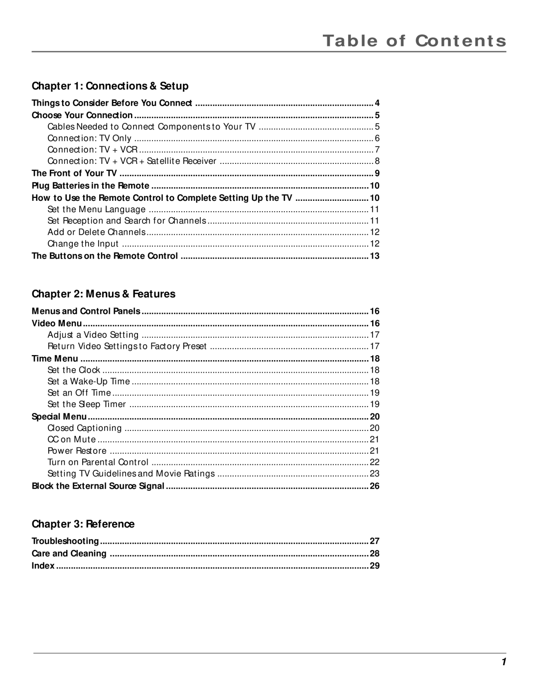 RCA MR14400, MR20400 manual Table of Contents 