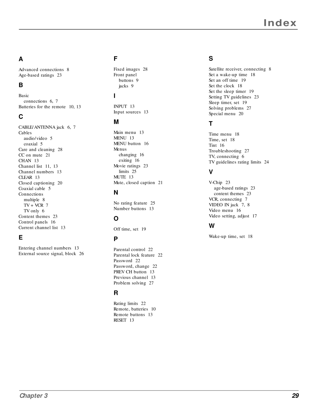 RCA MR14400, MR20400 manual Index, Input 