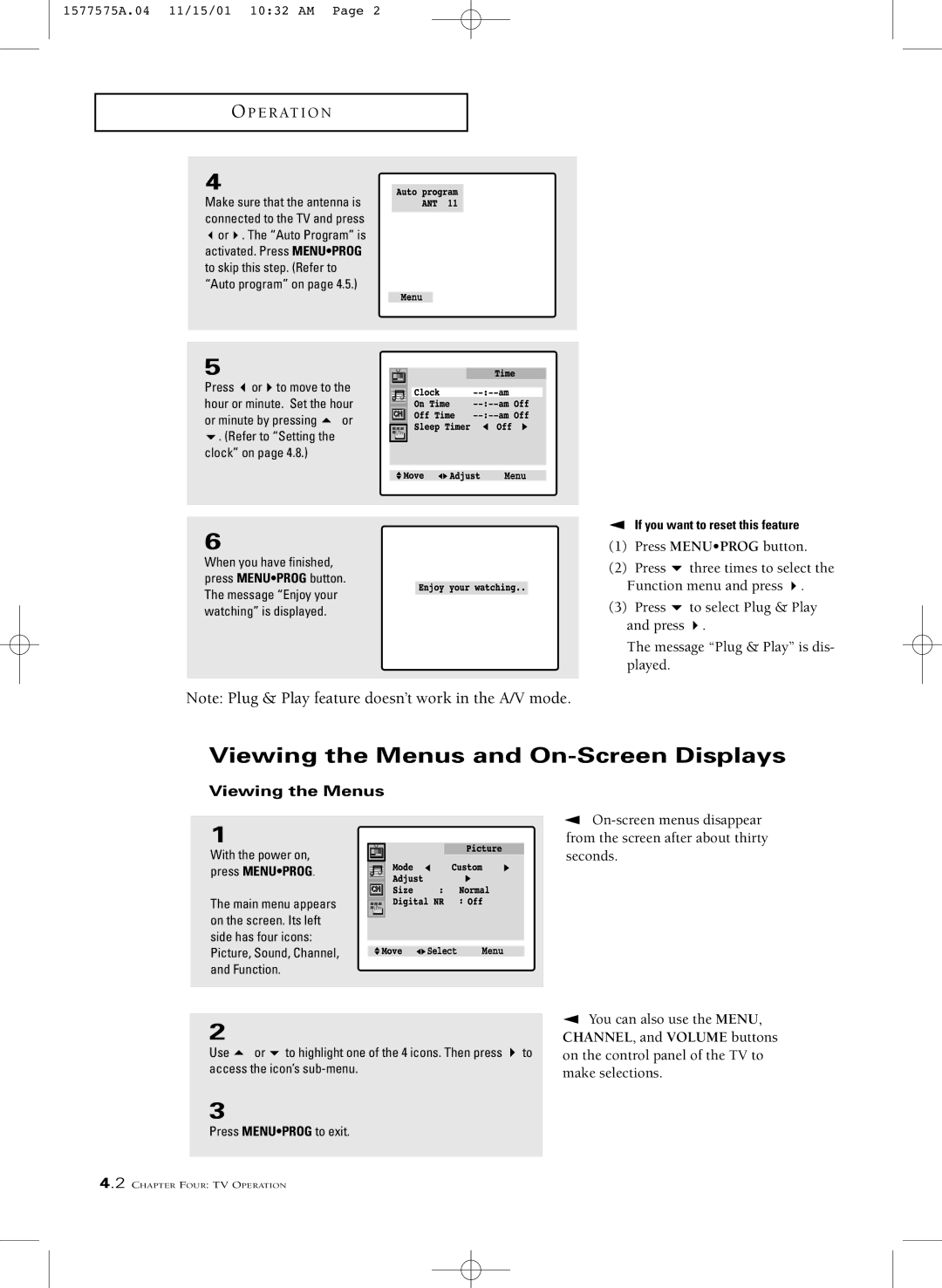 RCA MR29410 manual Viewing the Menus and On-Screen Displays 