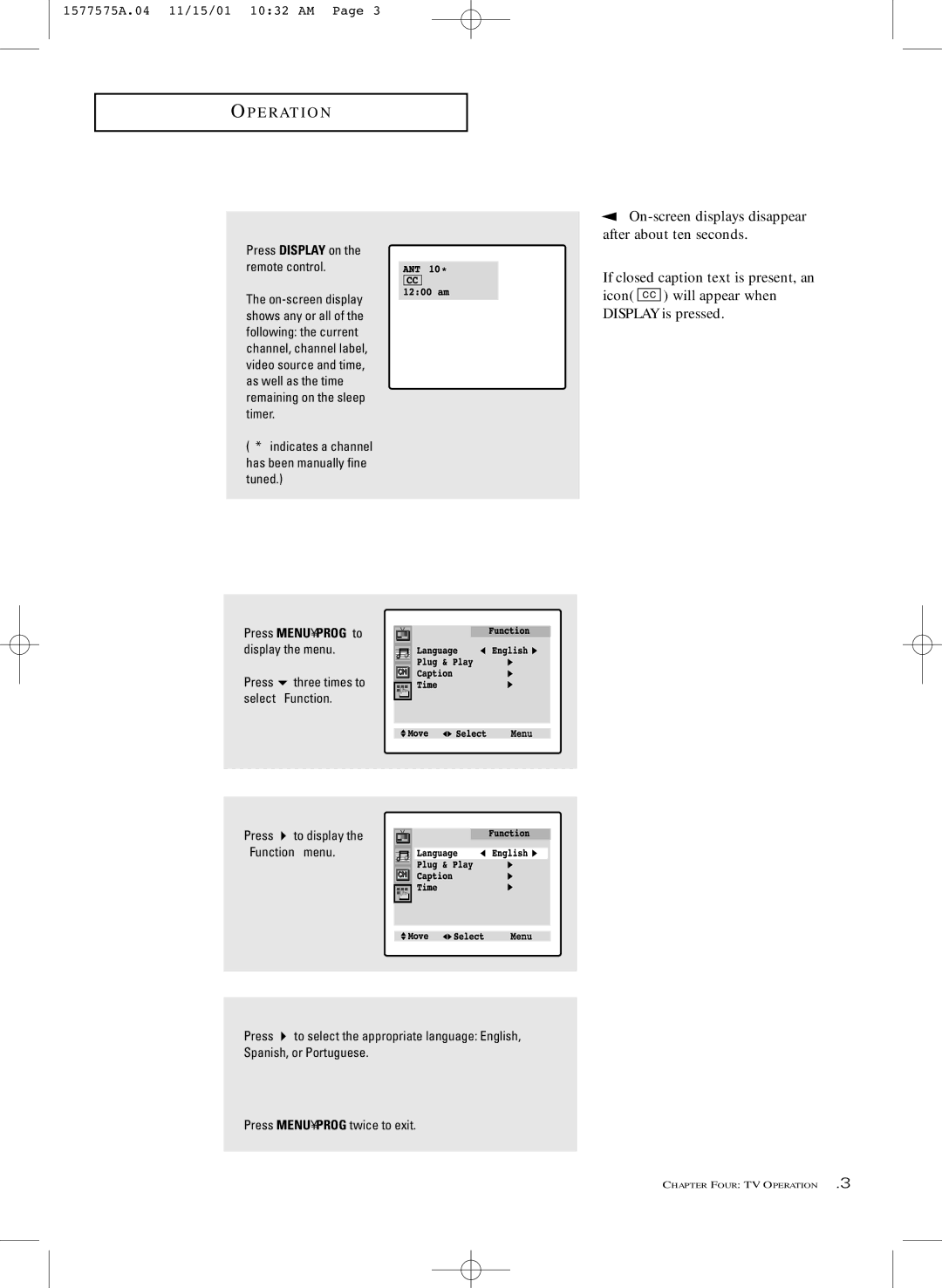 RCA MR29410 manual Selecting a Menu Language, Viewing the Display 