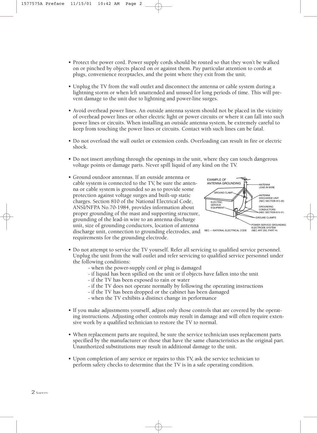 RCA MR29410 manual Example Antenna Grounding 