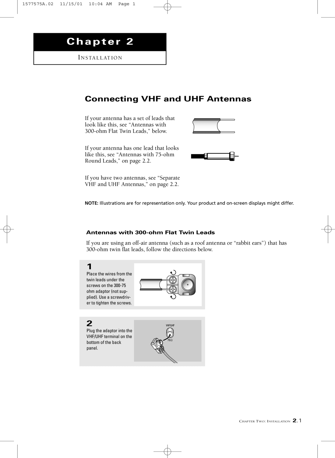 RCA MR29410 manual Connecting VHF and UHF Antennas, Antennas with 300-ohm Flat Twin Leads 