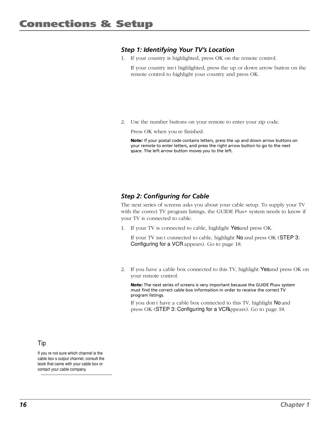 RCA MR68TF700 manual Identifying Your TV’s Location 