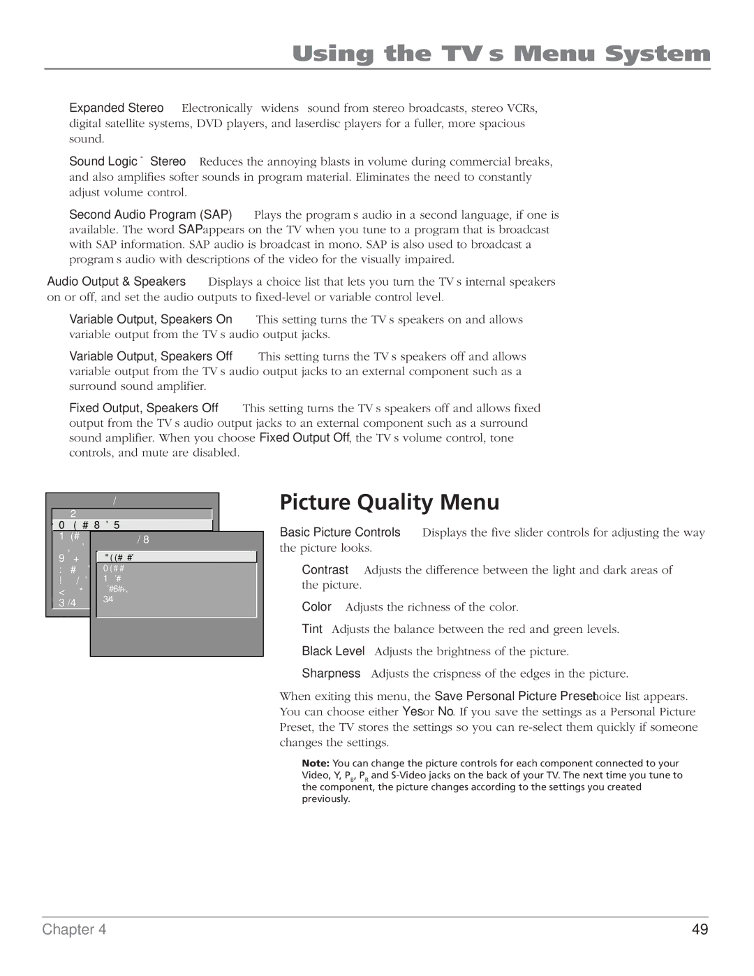 RCA MR68TF700 manual Picture Quality Menu 