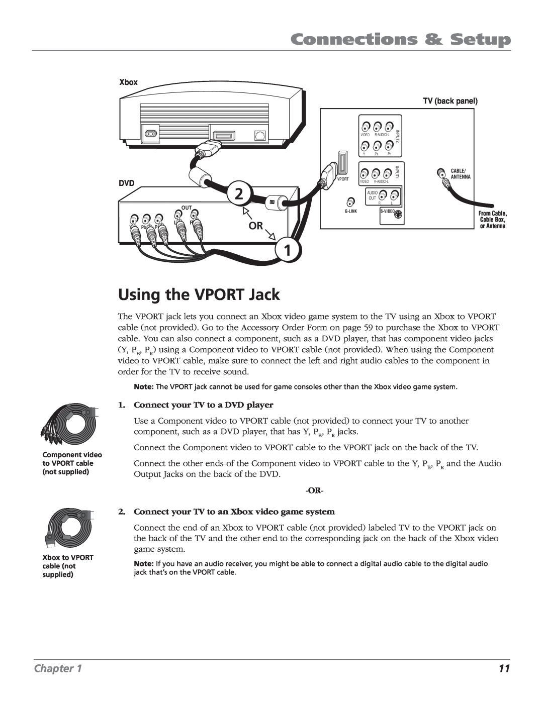 RCA MR68TF700 manual Using the VPORT Jack, Connections & Setup, Chapter, Connect your TV to a DVD player 