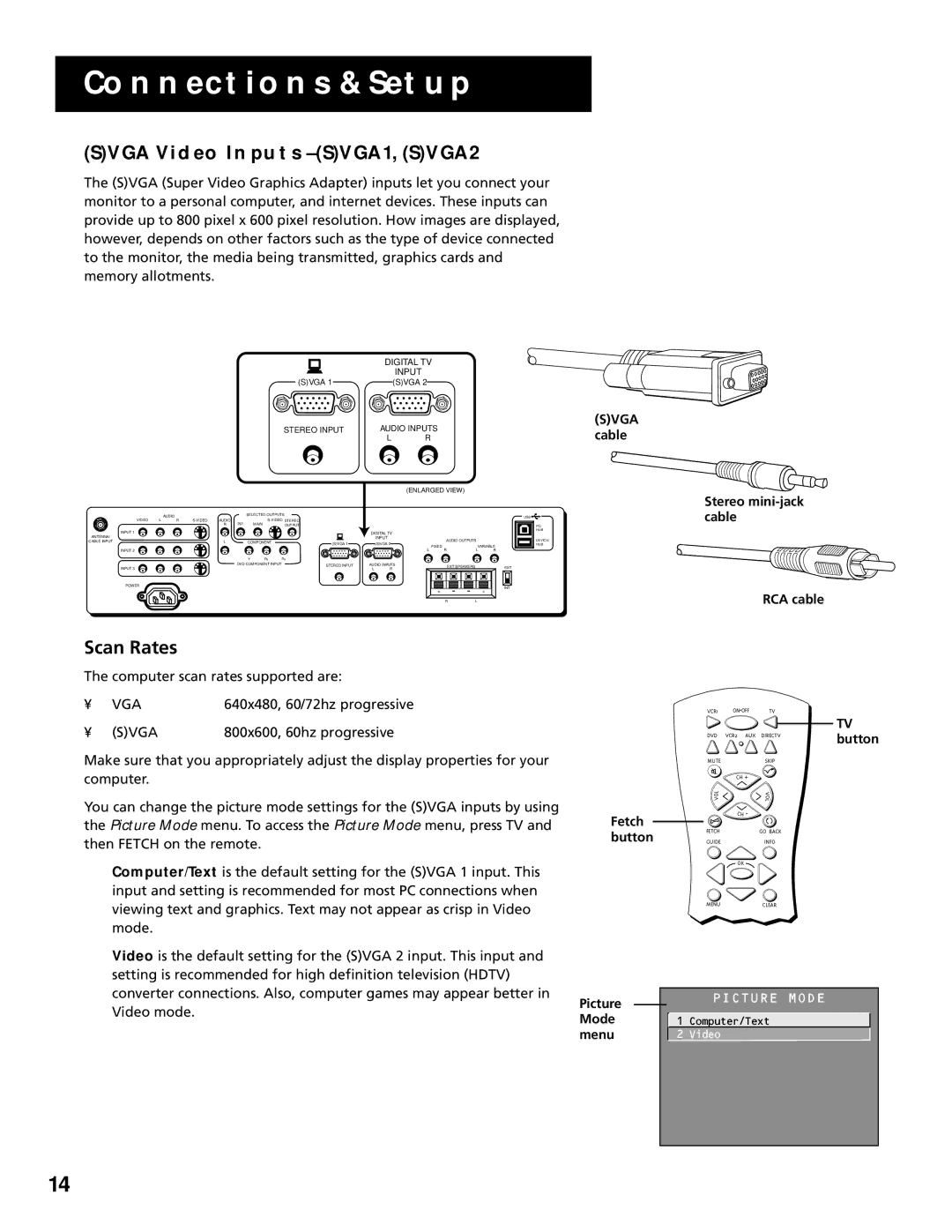 RCA MultiMedia Monitor manual Svga Video Inputs -SVGA1, SVGA2, Scan Rates 