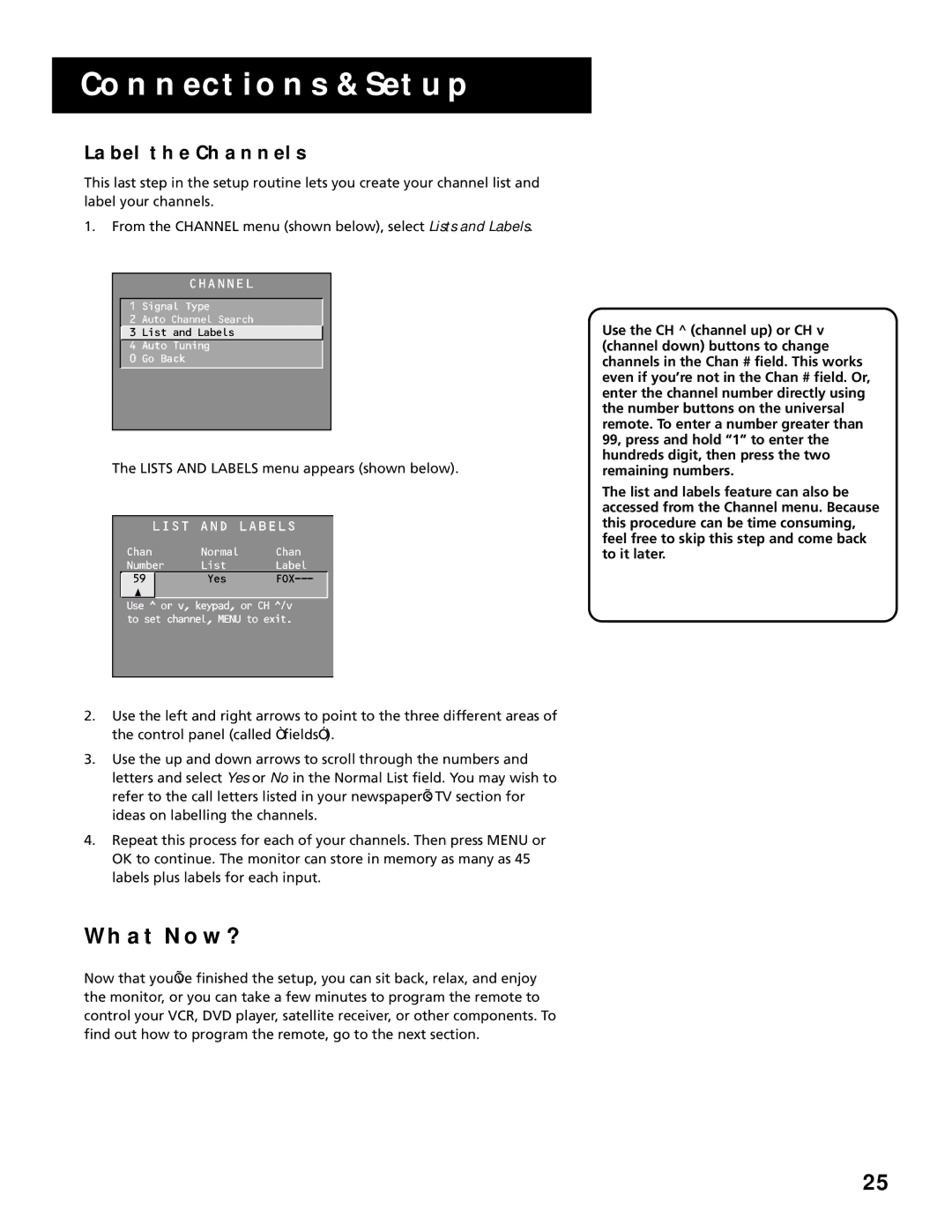 RCA MultiMedia Monitor manual What NOW?, Label the Channels 