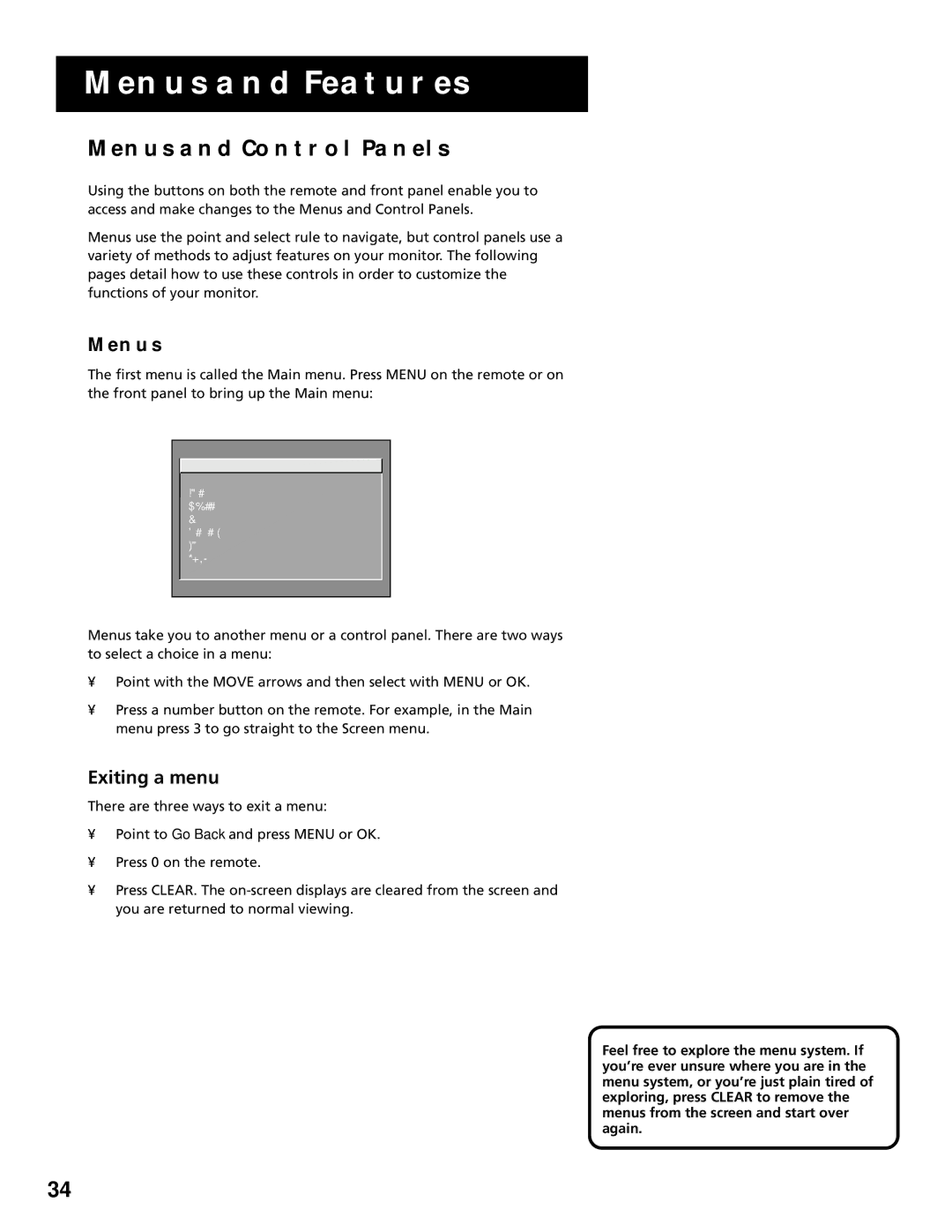 RCA MultiMedia Monitor manual Menus and Control Panels, Exiting a menu 