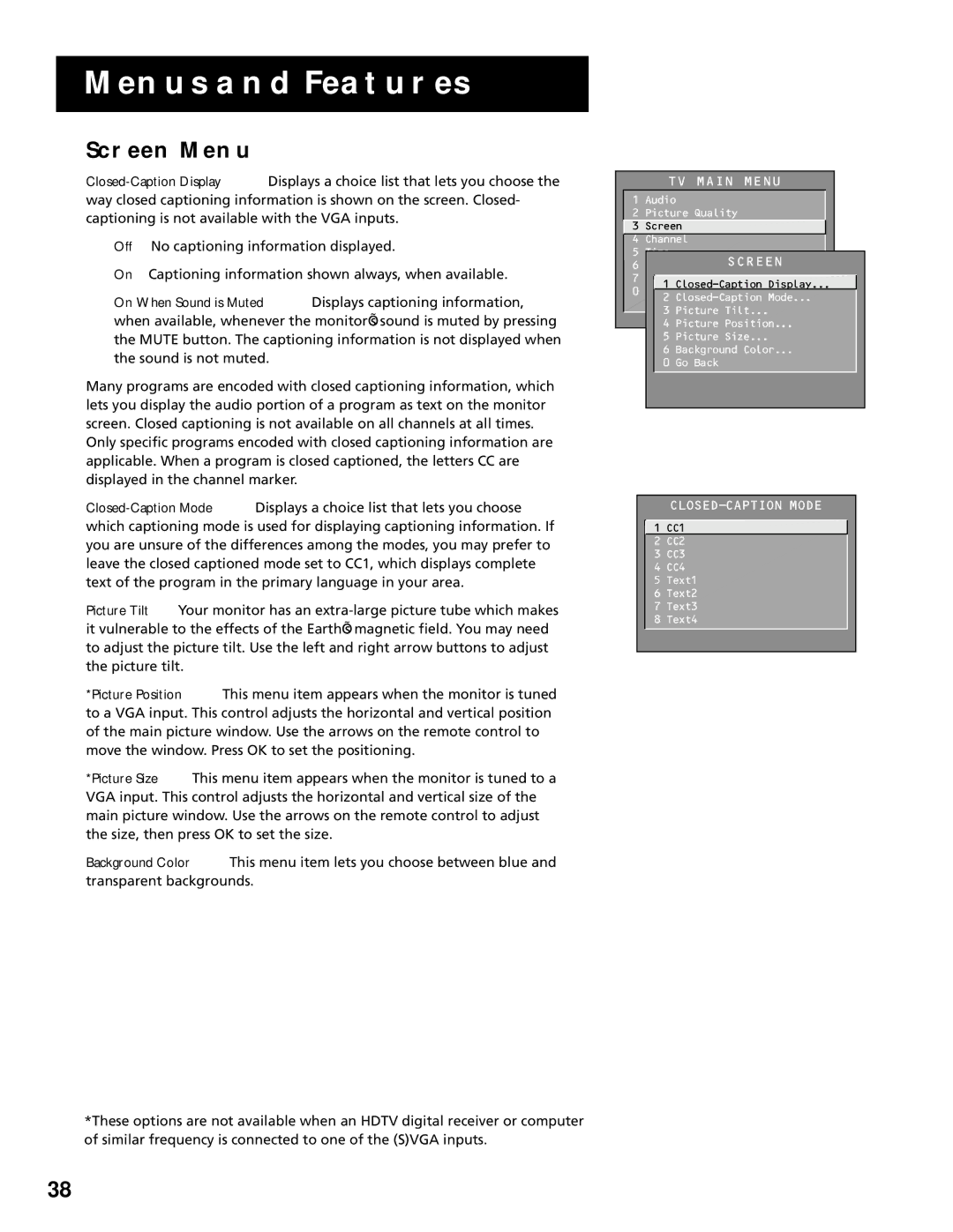 RCA MultiMedia Monitor manual Screen Menu 