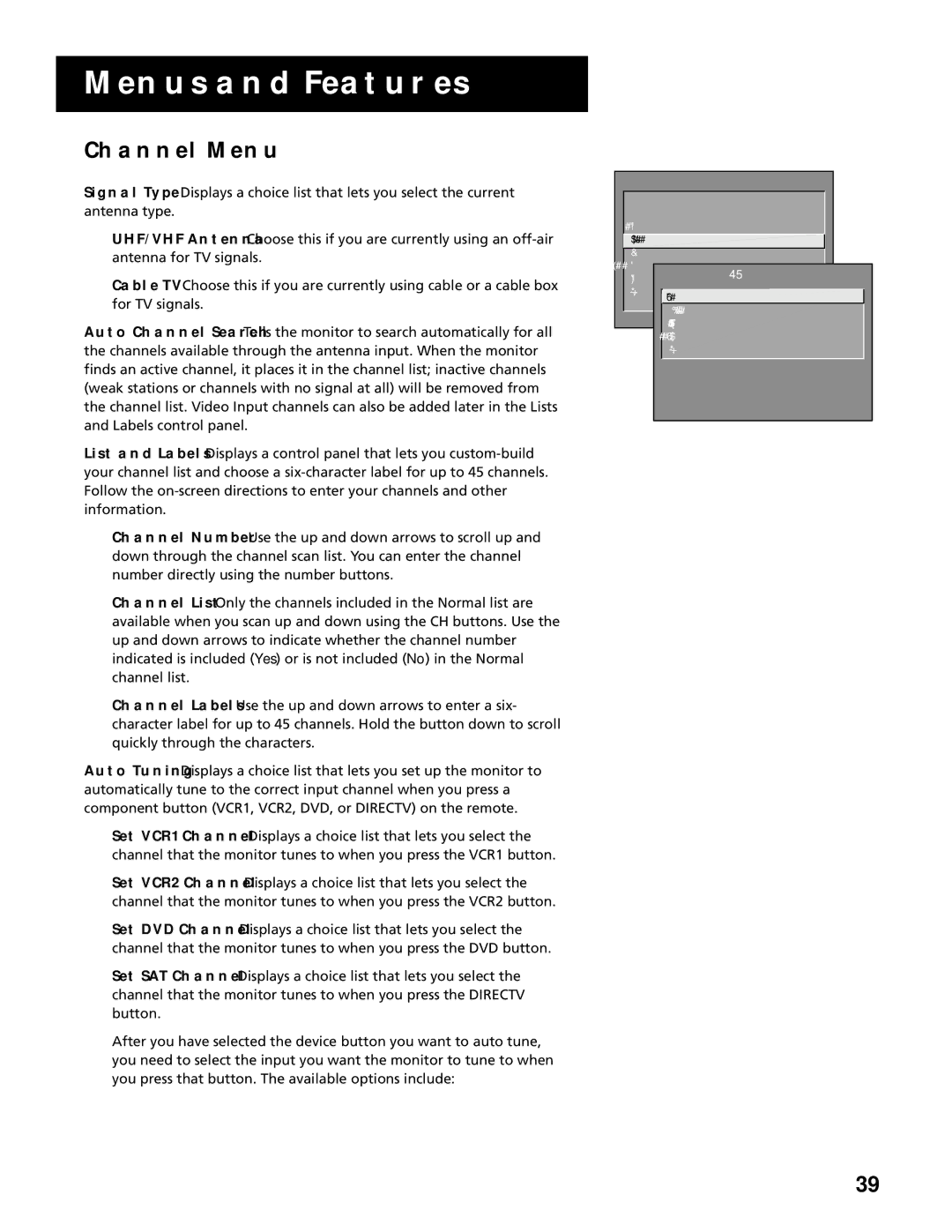 RCA MultiMedia Monitor manual Channel Menu 