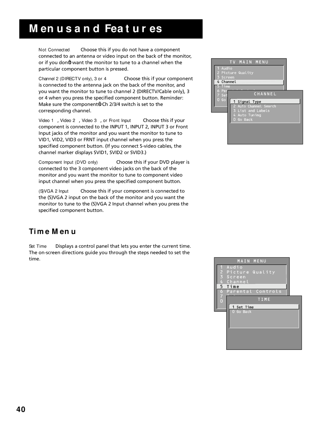 RCA MultiMedia Monitor manual Time Menu 