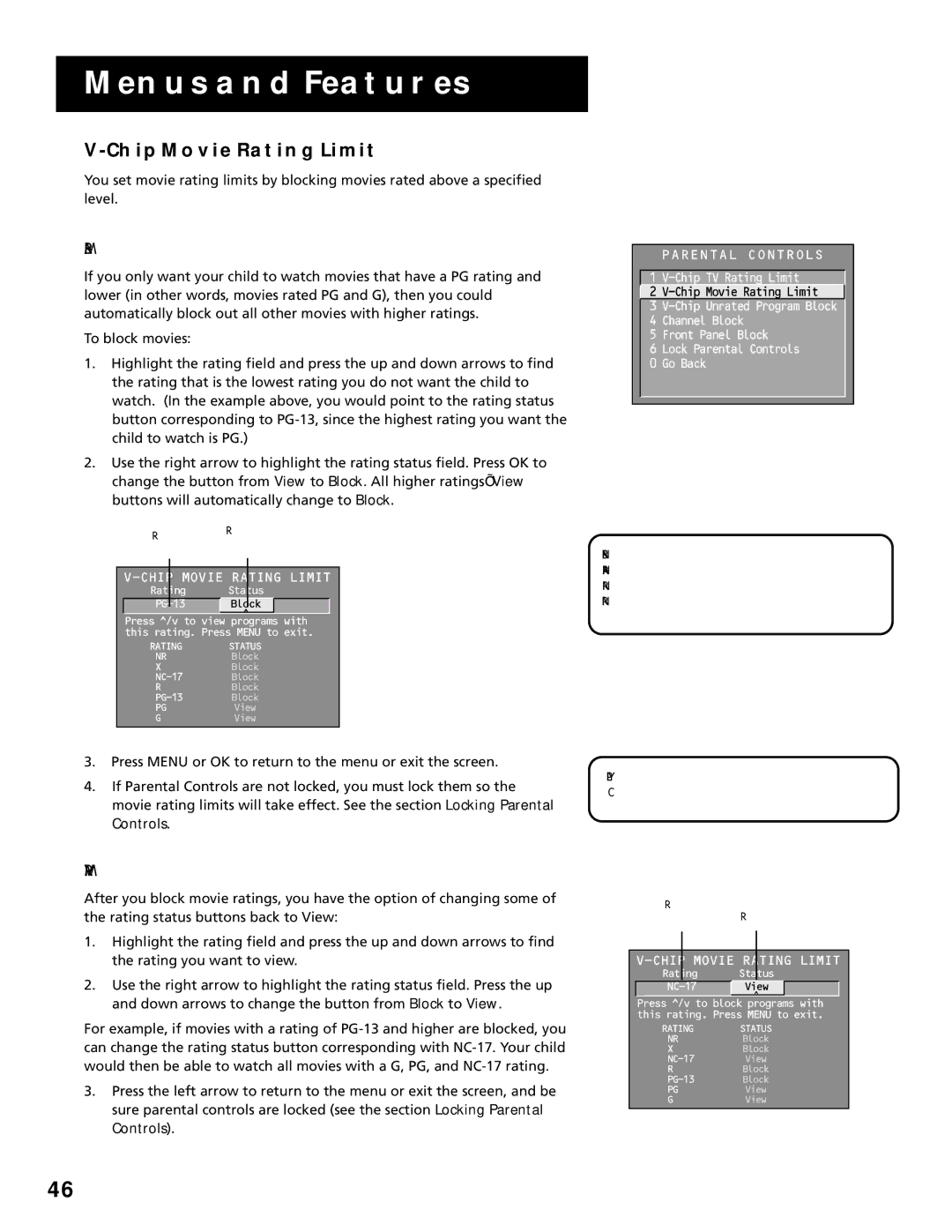 RCA MultiMedia Monitor manual Chip Movie Rating Limit, Blocking Movie Ratings, Viewing Movie Ratings, Field 